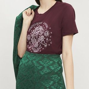 Sandro Anthemis Burgundy Embroidered Cotton T-shirt Sz 1 (US S)
